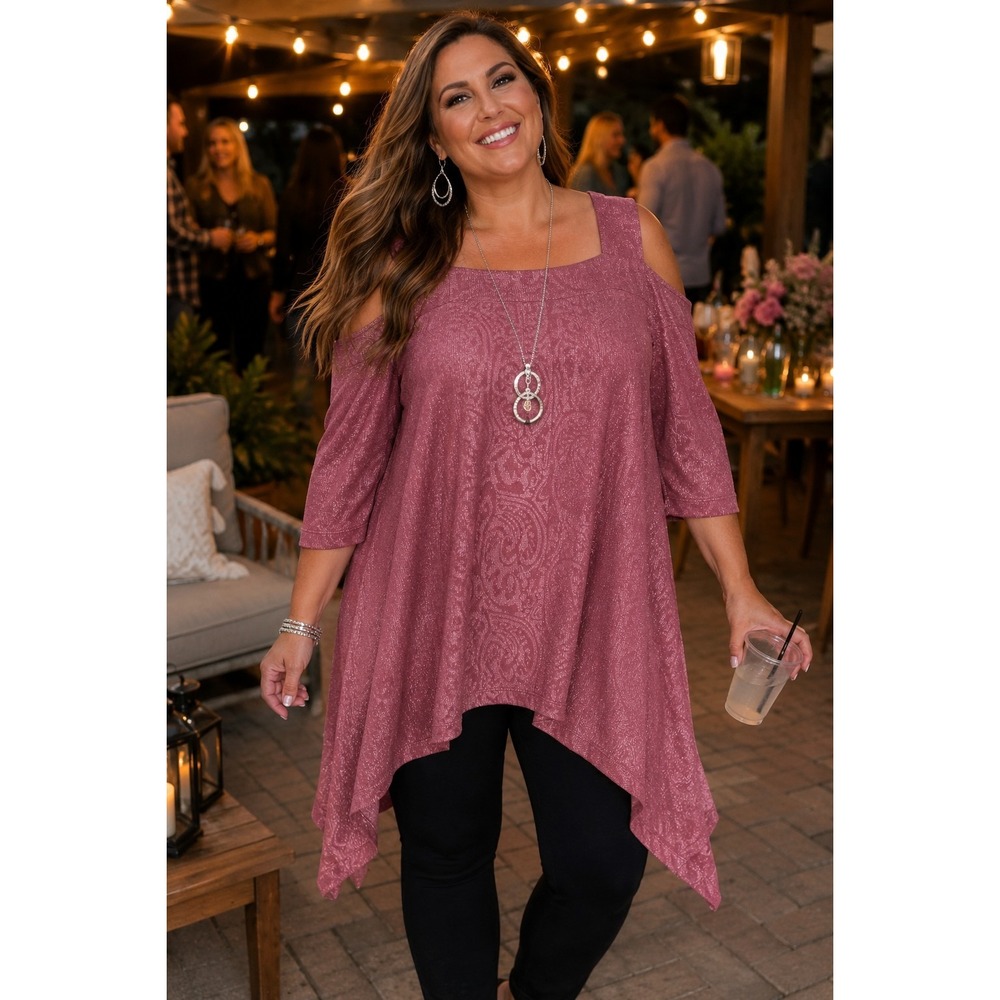 Catherines 2X 22/24W Pink Metallic Cold Shoulder Sharkbite Tunic Top -381